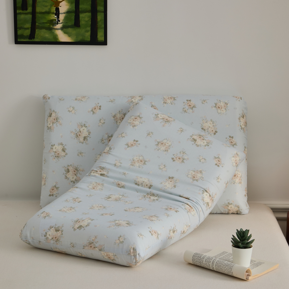 91家纺网 家纺一手货源 找家纺 百寐 2026新款全棉纯棉A类双层纱立体记忆深睡枕芯保护套42*70纯棉枕套 夏日微醺