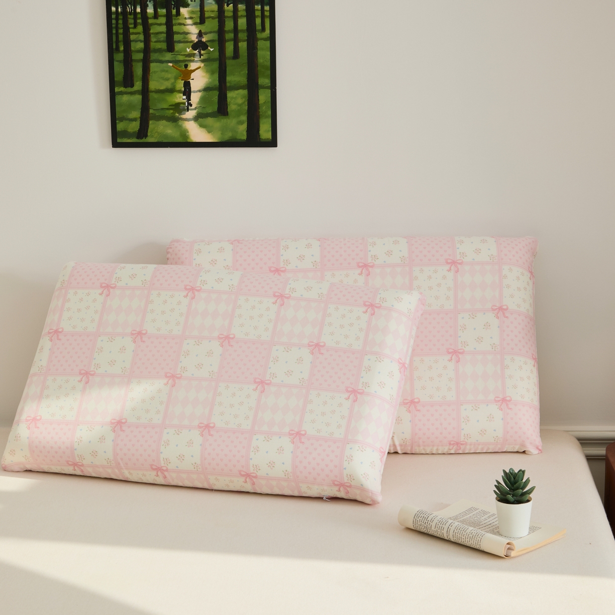 百寐 2026新款全棉纯棉A类双层纱立体记忆深睡枕芯保护套42*70纯棉枕套 小城故事