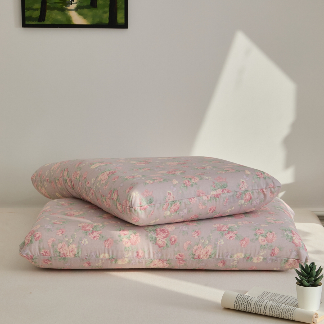 91家纺网 家纺一手货源 找家纺 百寐 2026新款全棉纯棉A类双层纱立体记忆深睡枕芯保护套42*70纯棉枕套 遇见浪漫