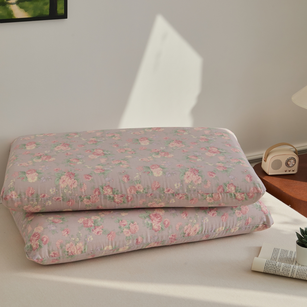 91家纺网 家纺一手货源 找家纺 百寐 2026新款全棉纯棉A类双层纱立体记忆深睡枕芯保护套42*70纯棉枕套 遇见浪漫