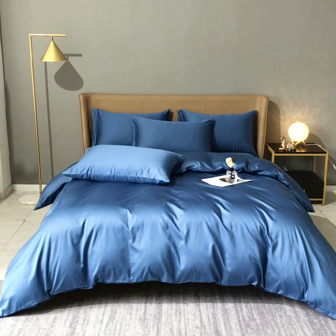 91家纺网 家纺一手货源 找家纺 晶缦家纺 2026新全棉A类纯棉100支贡缎长绒棉纯色多规格四件套-绮云系列 绮云-宝石蓝