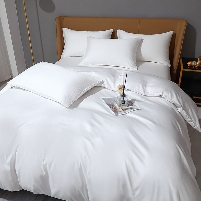 91家纺网 家纺一手货源 找家纺 晶缦家纺 2026新全棉A类纯棉100支贡缎长绒棉纯色多规格四件套-绮云系列 绮云-本白色