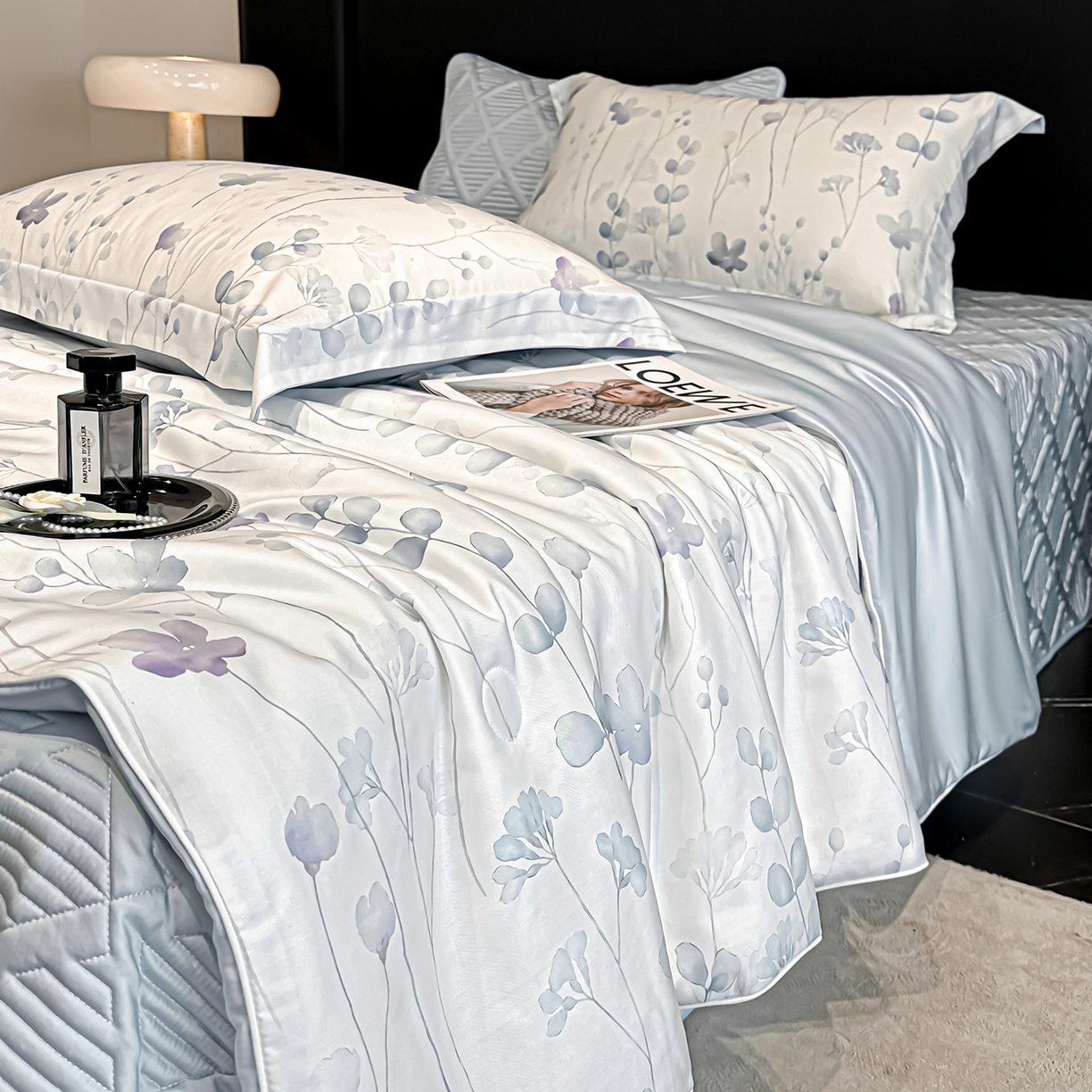 91家纺网 家纺一手货源 找家纺 吾诺家居 2026春夏新款数码印花莱赛尔天丝夏被夏凉被空调被-天印系列 花之梦