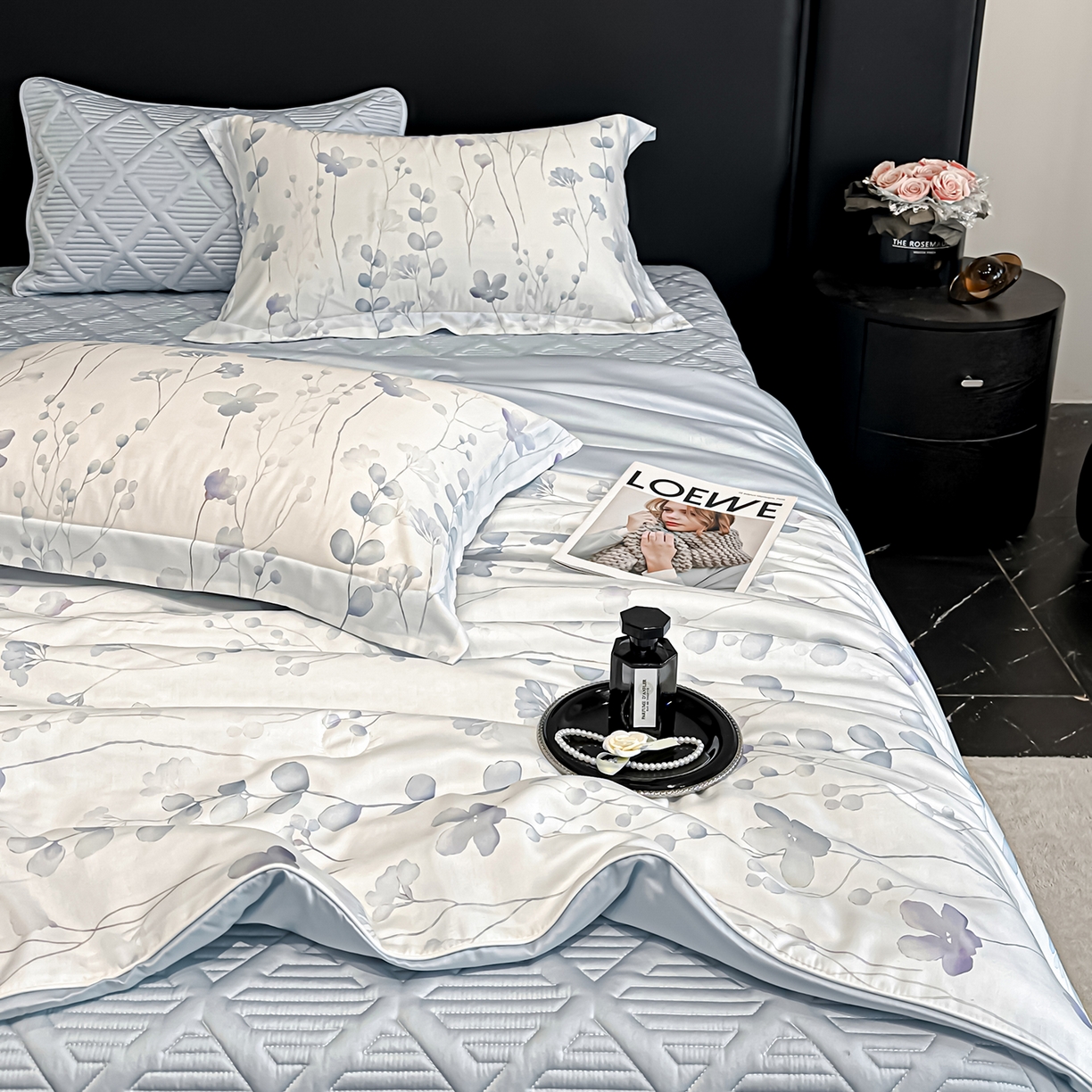 91家纺网 家纺一手货源 找家纺 吾诺家居 2026春夏新款数码印花莱赛尔天丝夏被夏凉被空调被-天印系列 花之梦