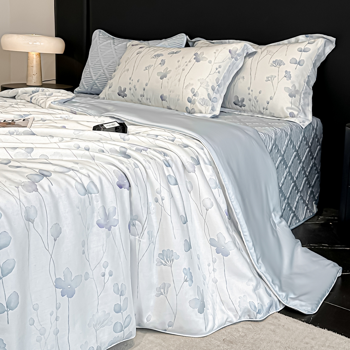 91家纺网 家纺一手货源 找家纺 吾诺家居 2026春夏新款数码印花莱赛尔天丝夏被夏凉被空调被-天印系列 花之梦