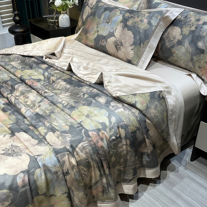 91家纺网 家纺一手货源 找家纺 欧夏家纺 2026新款兰精天丝数码印花镂空夏被空调被夏凉被薄被子可机洗 暗香