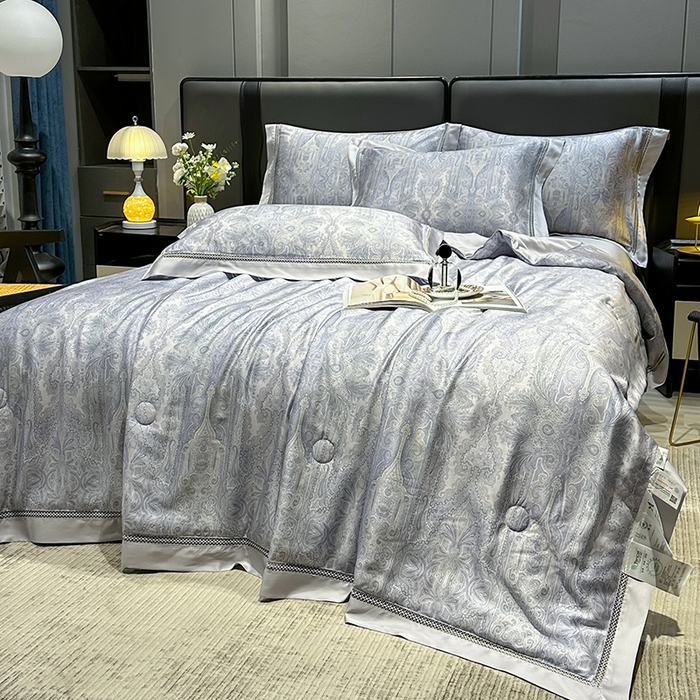 91家纺网 家纺一手货源 找家纺 欧夏家纺 2026新款兰精天丝数码印花镂空夏被空调被夏凉被薄被子可机洗 伯爵-紫灰