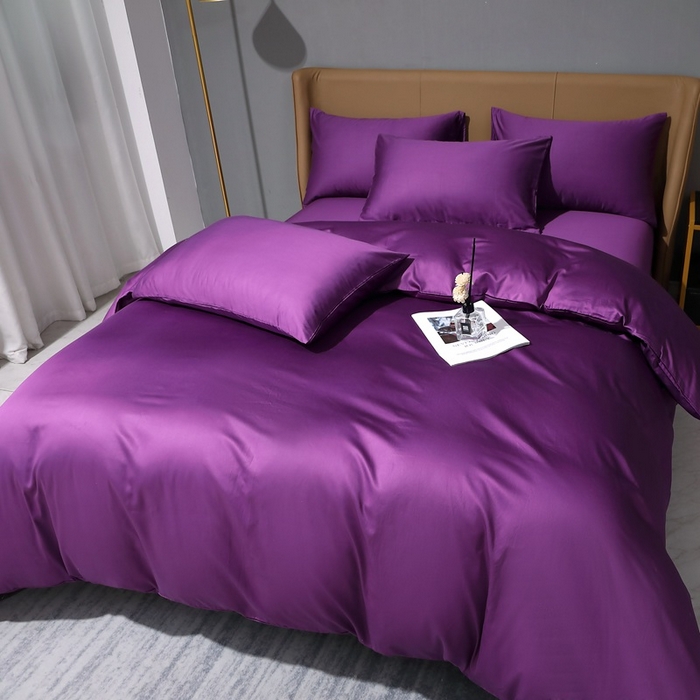 91家纺网 家纺一手货源 找家纺 晶缦家纺 2026新全棉A类纯棉100支贡缎长绒棉纯色多规格四件套-绮云系列 绮云-罗兰紫