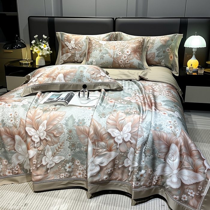 91家纺网 家纺一手货源 找家纺 欧夏家纺 2026新款兰精天丝数码印花镂空夏被空调被夏凉被薄被子可机洗 蝶舞