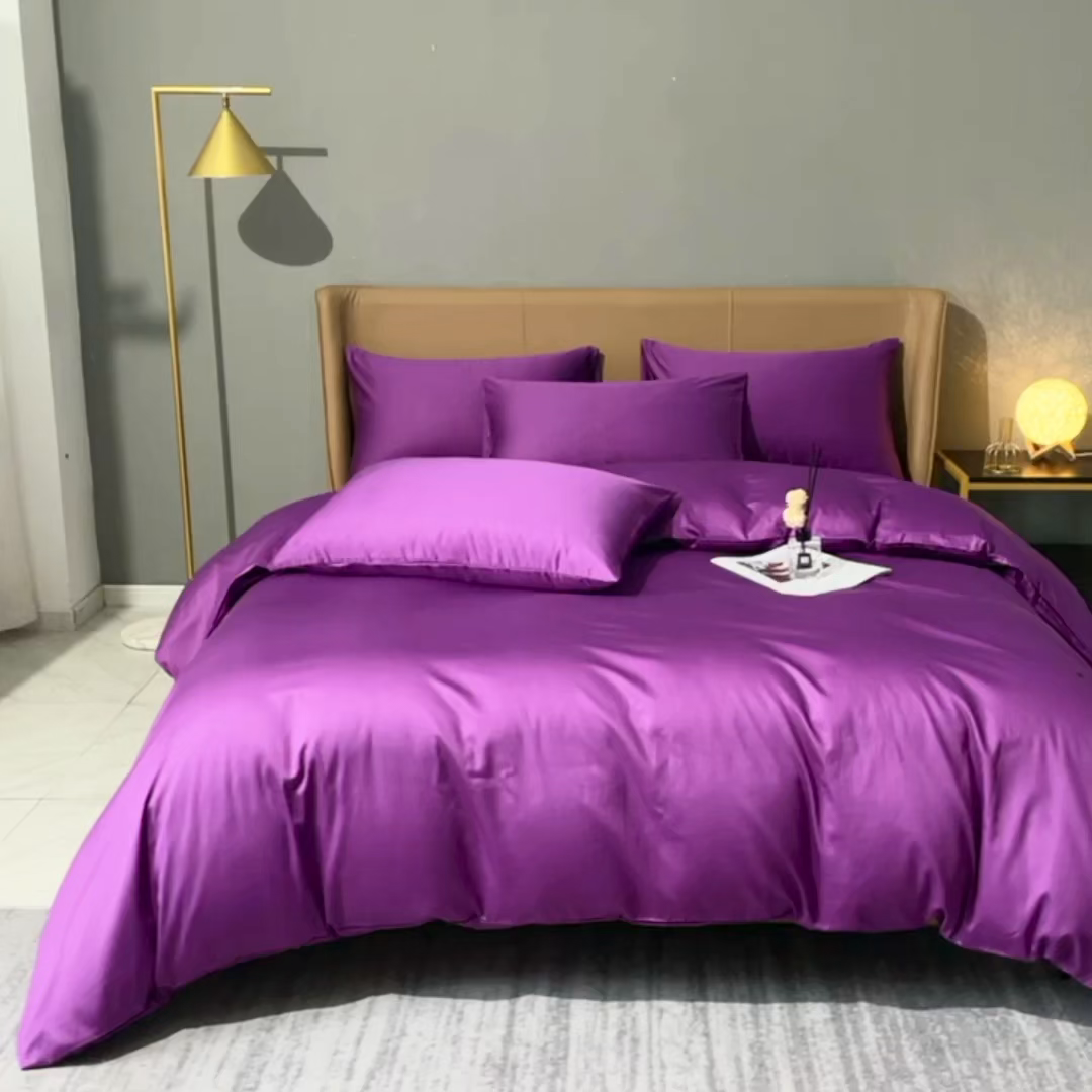 91家纺网 家纺一手货源 找家纺 晶缦家纺 2026新全棉A类纯棉100支贡缎长绒棉纯色多规格四件套-绮云系列 绮云-罗兰紫