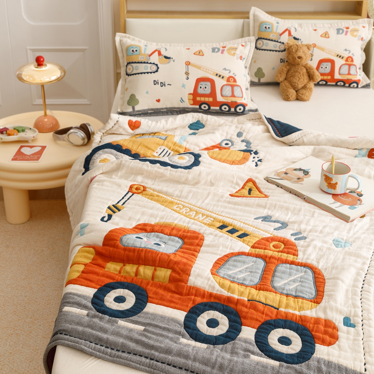 91家纺网 家纺一手货源 找家纺 悦然毛巾被 2026新款全棉纱布儿童泡泡被夏被盖毯  城市工程队