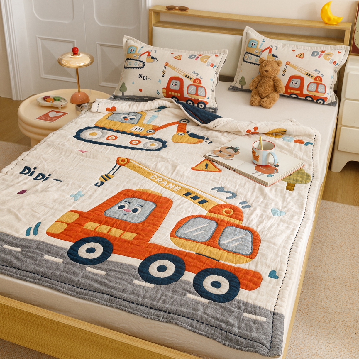 91家纺网 家纺一手货源 找家纺 悦然毛巾被 2026新款全棉纱布儿童泡泡被夏被盖毯  城市工程队