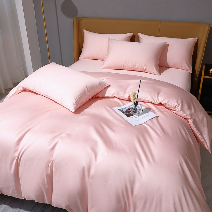 91家纺网 家纺一手货源 找家纺 晶缦家纺 2026新全棉A类纯棉100支贡缎长绒棉纯色多规格四件套-绮云系列 绮云-浅粉玉