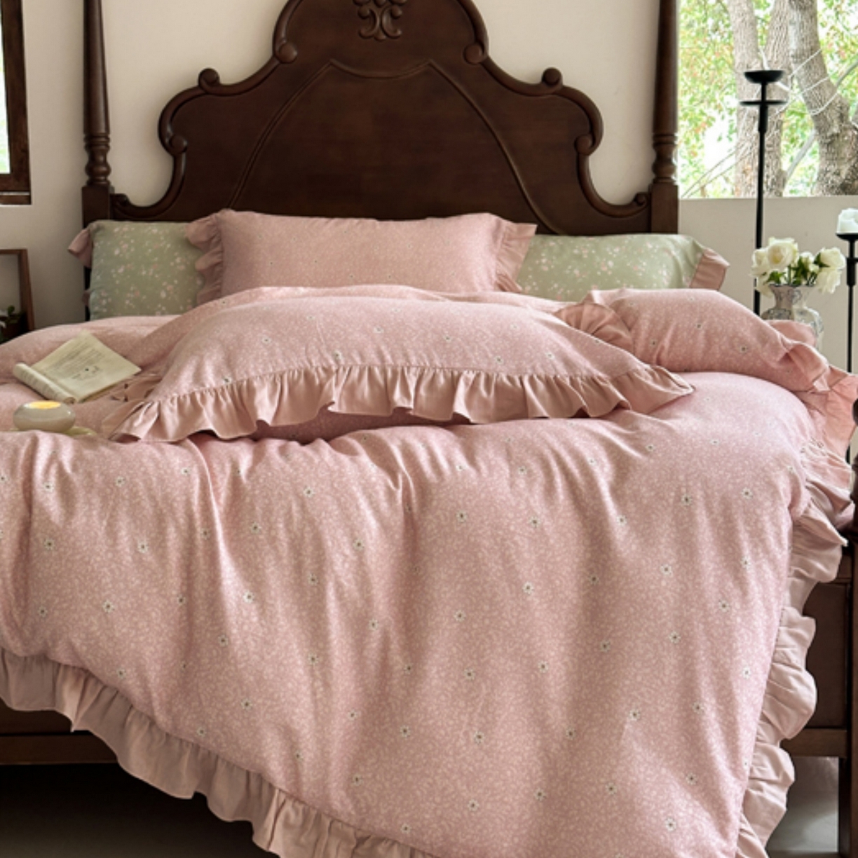 91家纺网 家纺一手货源 找家纺 （总）芯丝路枕业 2026新款印花双层纱木耳边款四件套