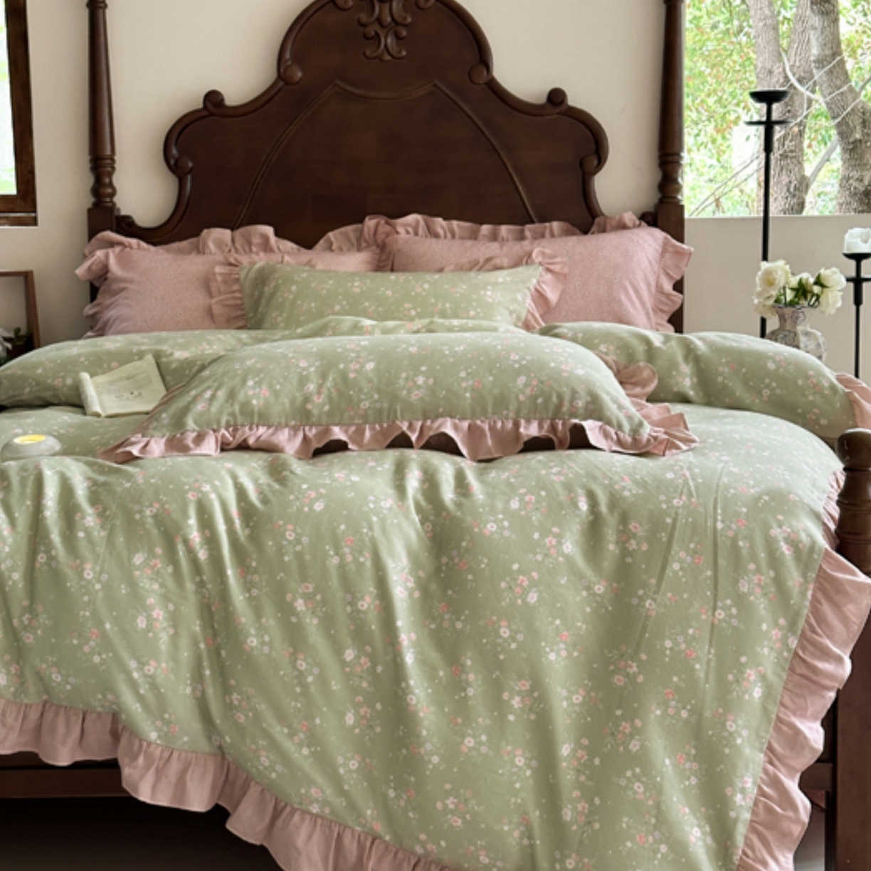 91家纺网 家纺一手货源 找家纺 （总）芯丝路枕业 2026新款印花双层纱木耳边款四件套