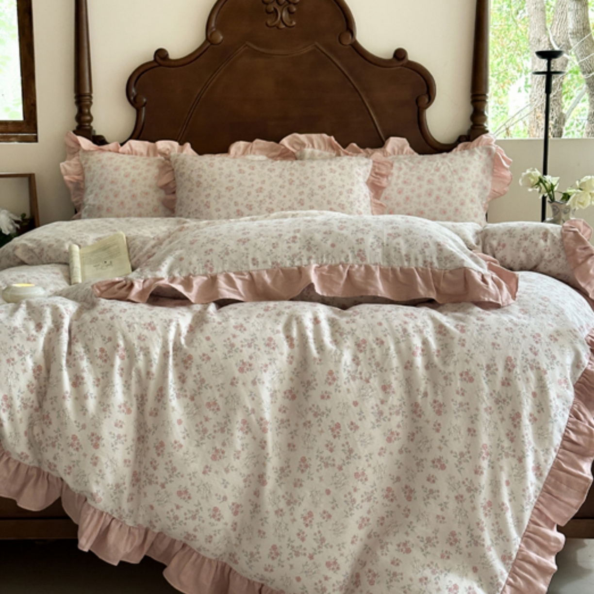 91家纺网 家纺一手货源 找家纺 （总）芯丝路枕业 2026新款印花双层纱木耳边款四件套