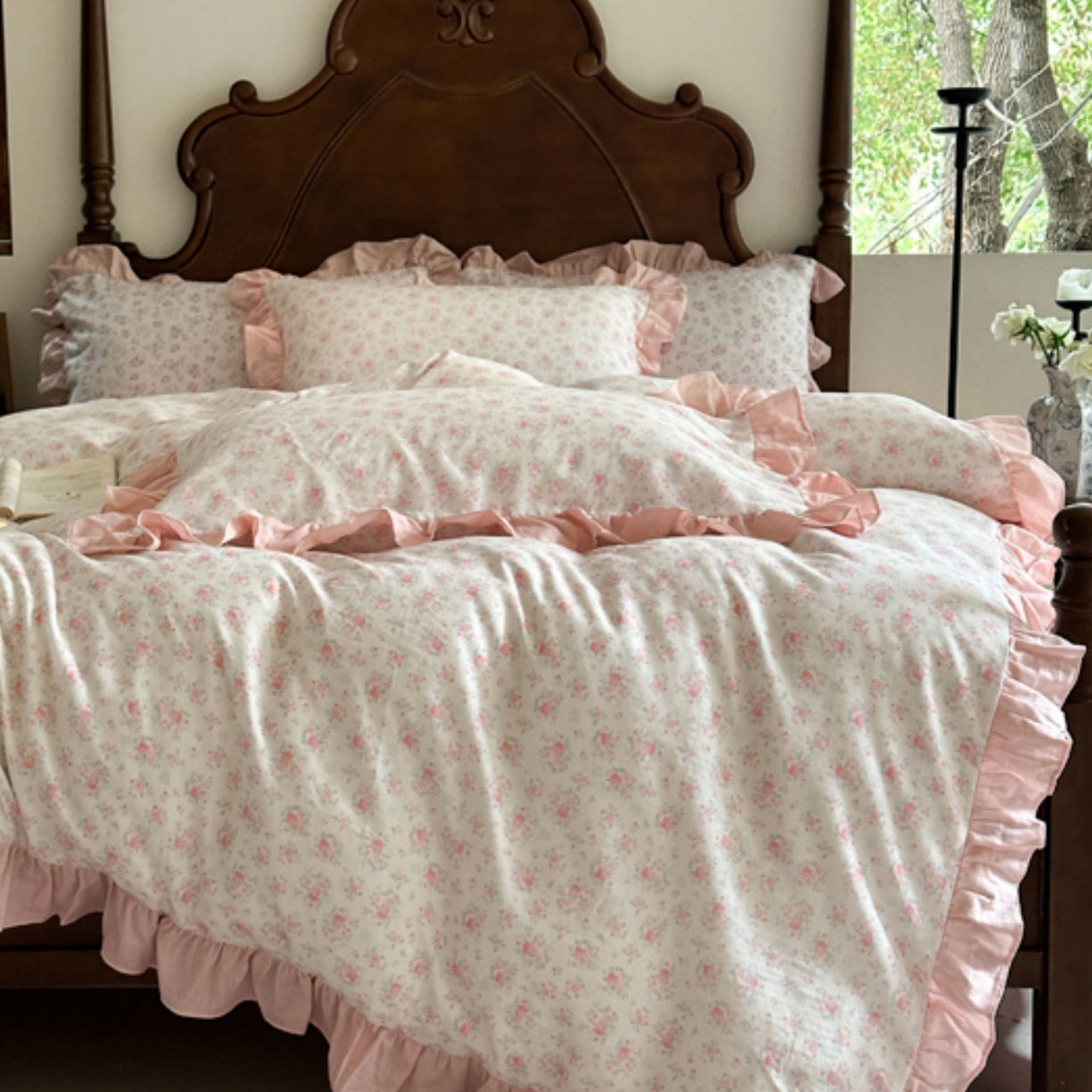 91家纺网 家纺一手货源 找家纺 （总）芯丝路枕业 2026新款印花双层纱木耳边款四件套