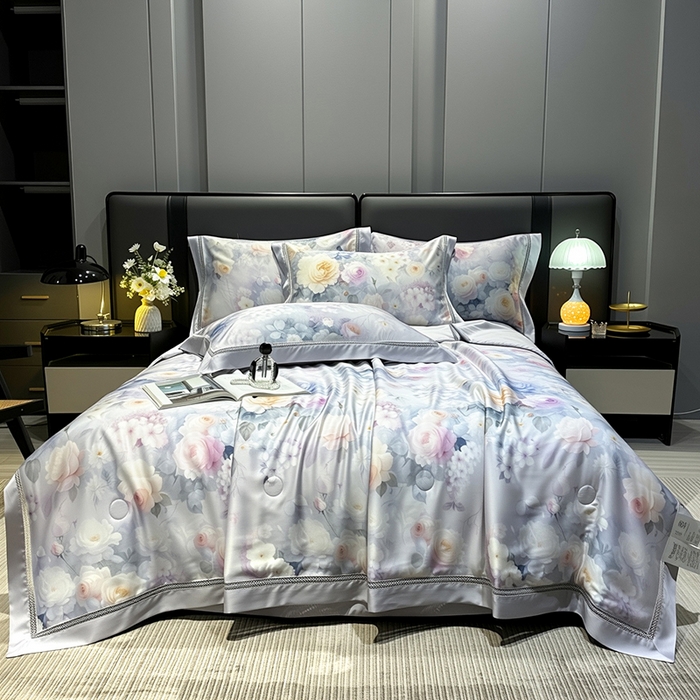 91家纺网 家纺一手货源 找家纺 欧夏家纺 2026新款兰精天丝数码印花镂空夏被空调被夏凉被薄被子可机洗 国色天香