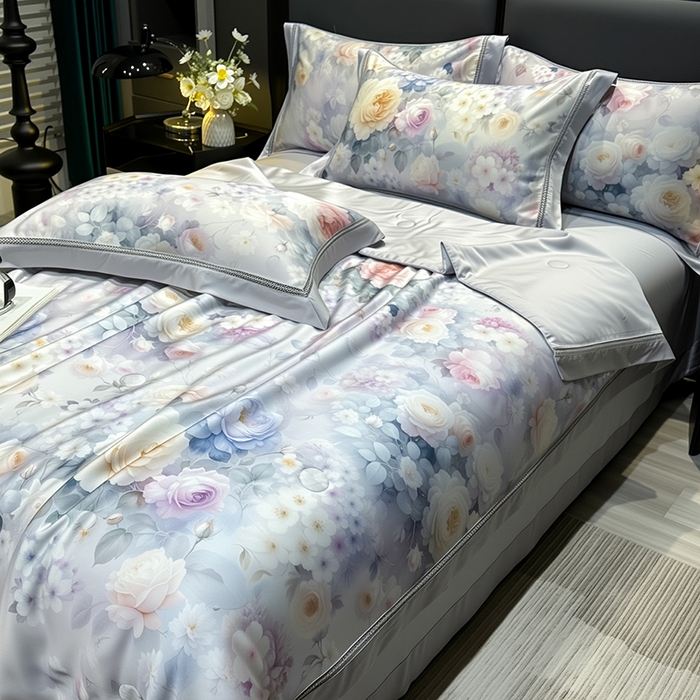 91家纺网 家纺一手货源 找家纺 欧夏家纺 2026新款兰精天丝数码印花镂空夏被空调被夏凉被薄被子可机洗 国色天香