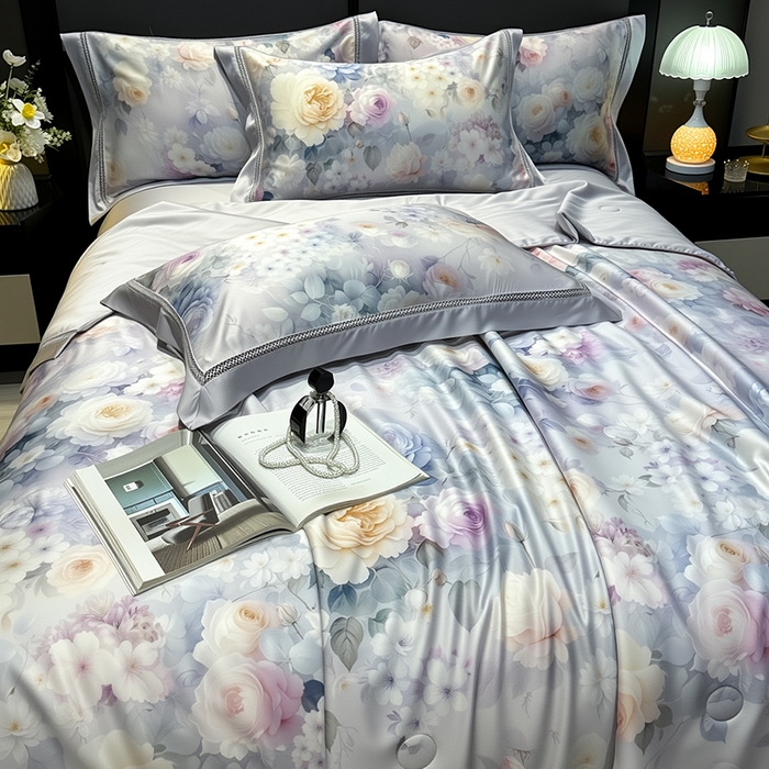 91家纺网 家纺一手货源 找家纺 欧夏家纺 2026新款兰精天丝数码印花镂空夏被空调被夏凉被薄被子可机洗 国色天香