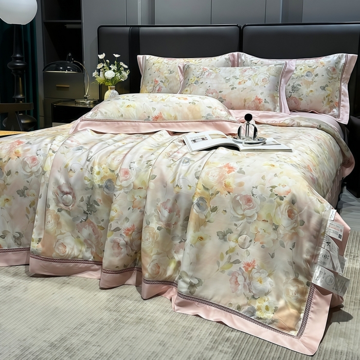 91家纺网 家纺一手货源 找家纺 欧夏家纺 2026新款兰精天丝数码印花镂空夏被空调被夏凉被薄被子可机洗 花期如梦