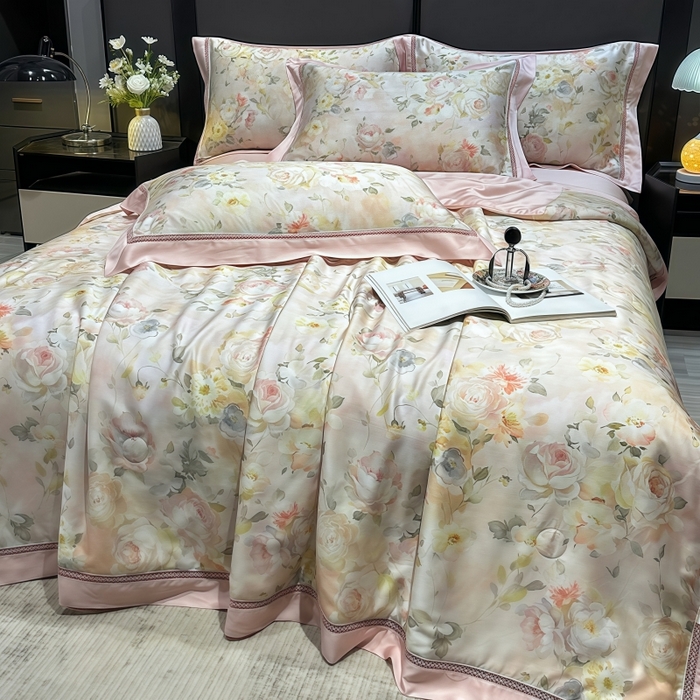 91家纺网 家纺一手货源 找家纺 欧夏家纺 2026新款兰精天丝数码印花镂空夏被空调被夏凉被薄被子可机洗 花期如梦