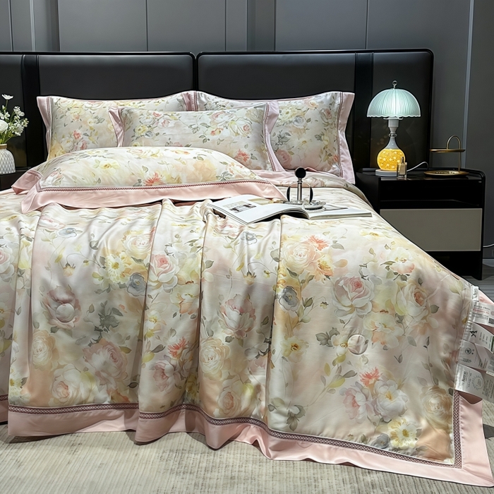 91家纺网 家纺一手货源 找家纺 欧夏家纺 2026新款兰精天丝数码印花镂空夏被空调被夏凉被薄被子可机洗 花期如梦