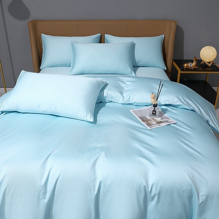 91家纺网 家纺一手货源 找家纺 晶缦家纺 2026新全棉A类纯棉100支贡缎长绒棉纯色多规格四件套-绮云系列 绮云-浅天蓝