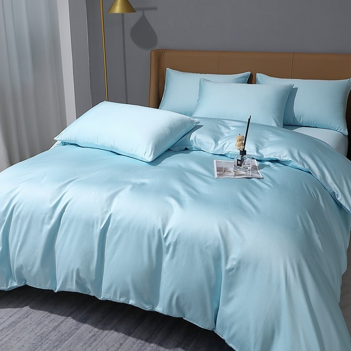 91家纺网 家纺一手货源 找家纺 晶缦家纺 2026新全棉A类纯棉100支贡缎长绒棉纯色多规格四件套-绮云系列 绮云-浅天蓝