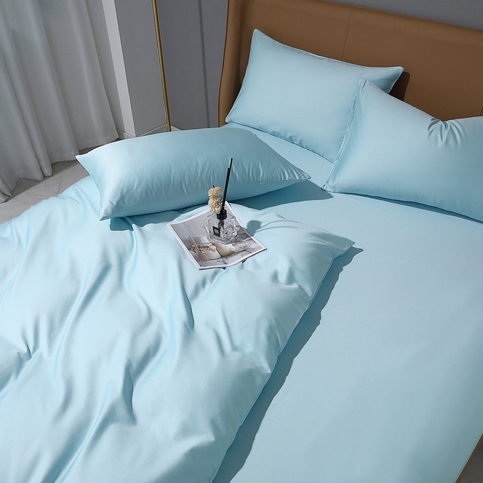 91家纺网 家纺一手货源 找家纺 晶缦家纺 2026新全棉A类纯棉100支贡缎长绒棉纯色多规格四件套-绮云系列 绮云-浅天蓝