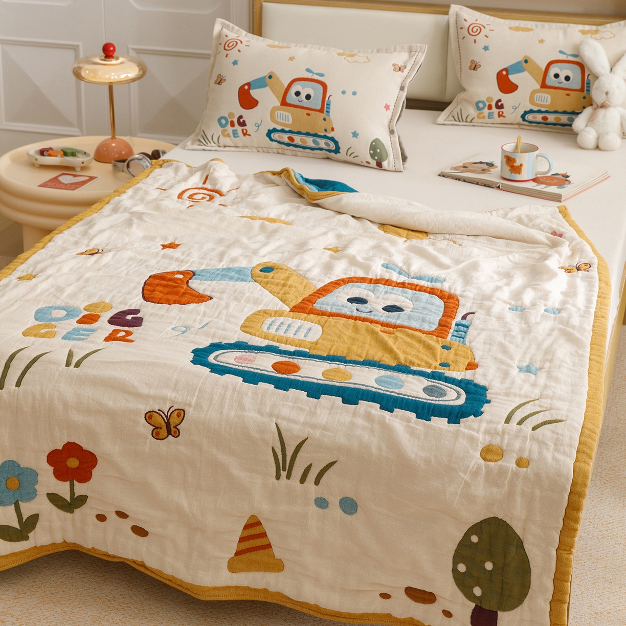 91家纺网 家纺一手货源 找家纺 悦然毛巾被 2026新款全棉纱布儿童泡泡被夏被盖毯  花园小园丁