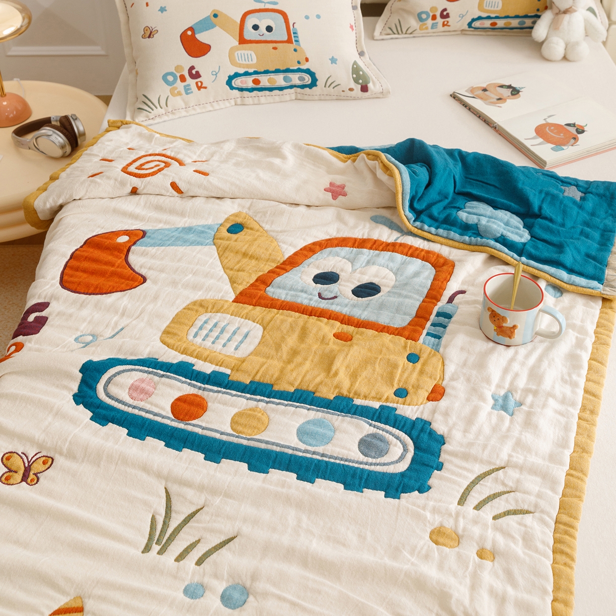 91家纺网 家纺一手货源 找家纺 悦然毛巾被 2026新款全棉纱布儿童泡泡被夏被盖毯  花园小园丁