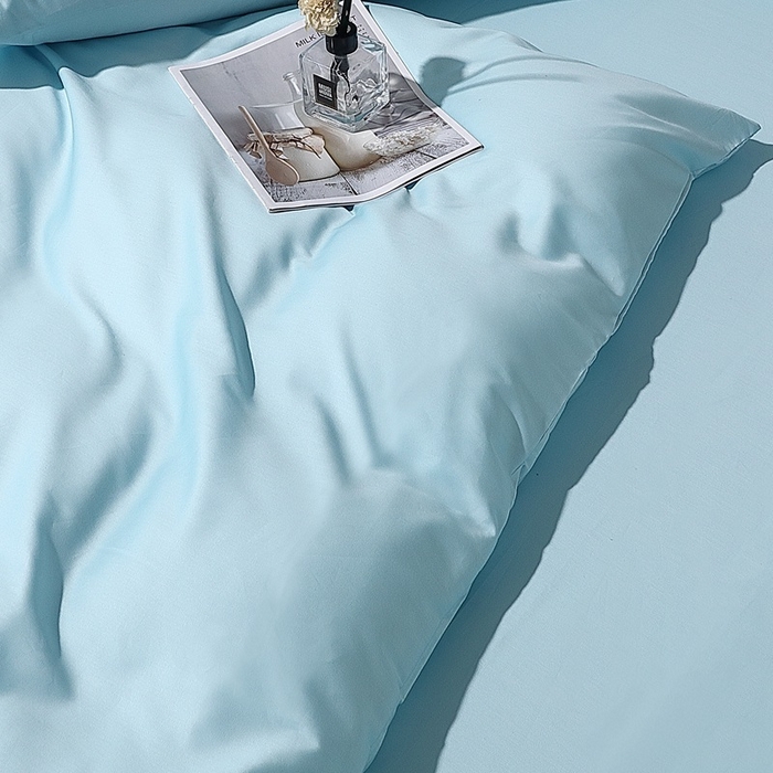 91家纺网 家纺一手货源 找家纺 晶缦家纺 2026新全棉A类纯棉100支贡缎长绒棉纯色多规格四件套-绮云系列 绮云-浅天蓝