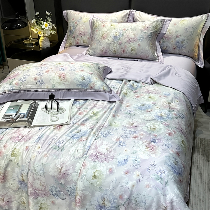 91家纺网 家纺一手货源 找家纺 欧夏家纺 2026新款兰精天丝数码印花镂空夏被空调被夏凉被薄被子可机洗 花期绽放