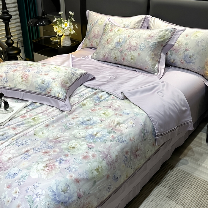 91家纺网 家纺一手货源 找家纺 欧夏家纺 2026新款兰精天丝数码印花镂空夏被空调被夏凉被薄被子可机洗 花期绽放