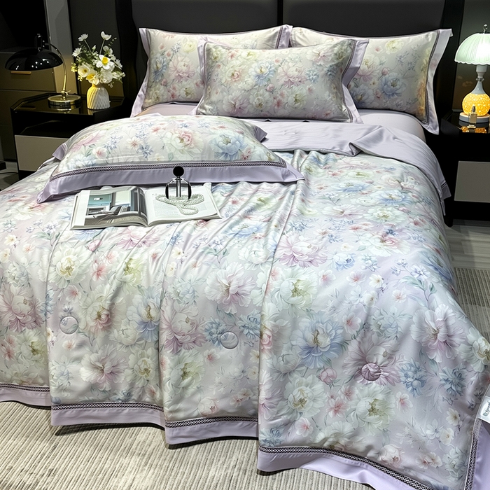 91家纺网 家纺一手货源 找家纺 欧夏家纺 2026新款兰精天丝数码印花镂空夏被空调被夏凉被薄被子可机洗 花期绽放