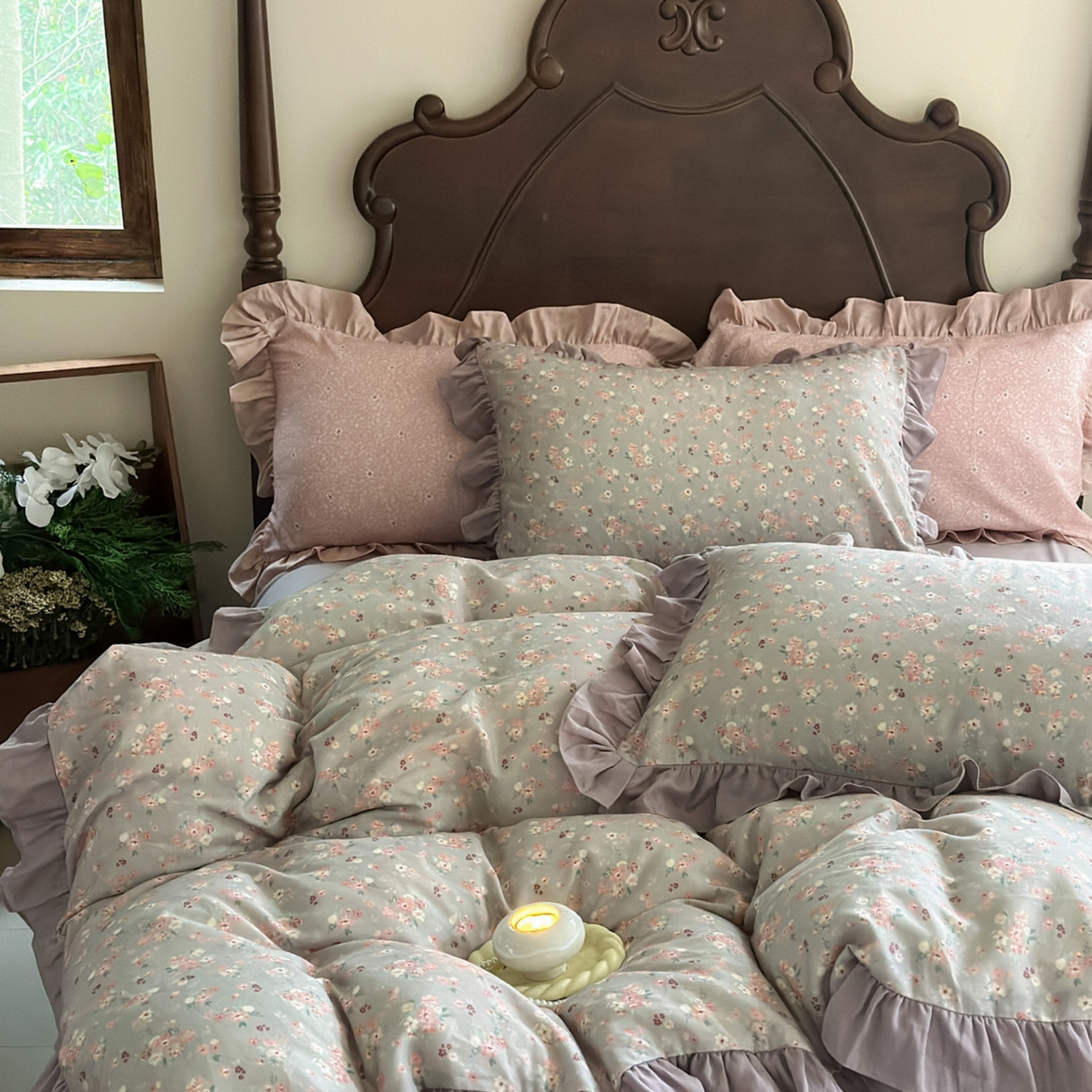 91家纺网 家纺一手货源 找家纺 （总）芯丝路枕业 2026新款印花双层纱木耳边款四件套