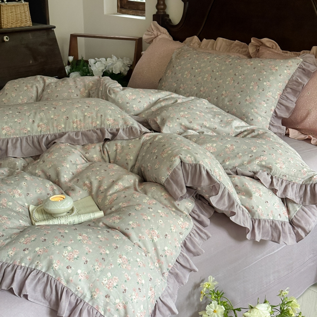 91家纺网 家纺一手货源 找家纺 （总）芯丝路枕业 2026新款印花双层纱木耳边款四件套