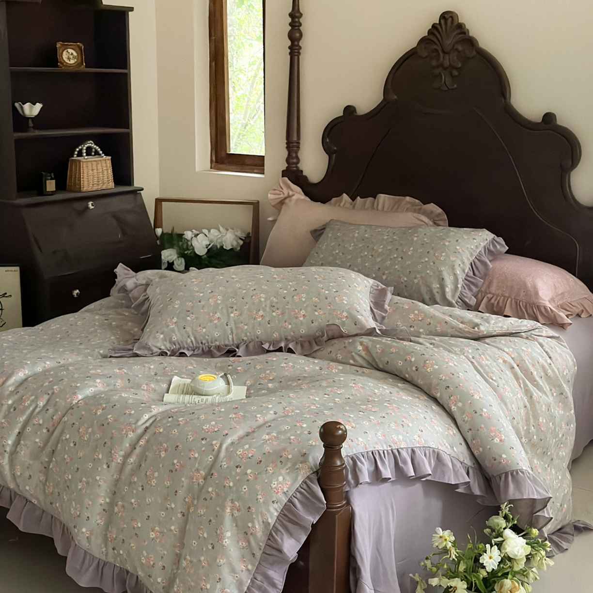 91家纺网 家纺一手货源 找家纺 （总）芯丝路枕业 2026新款印花双层纱木耳边款四件套