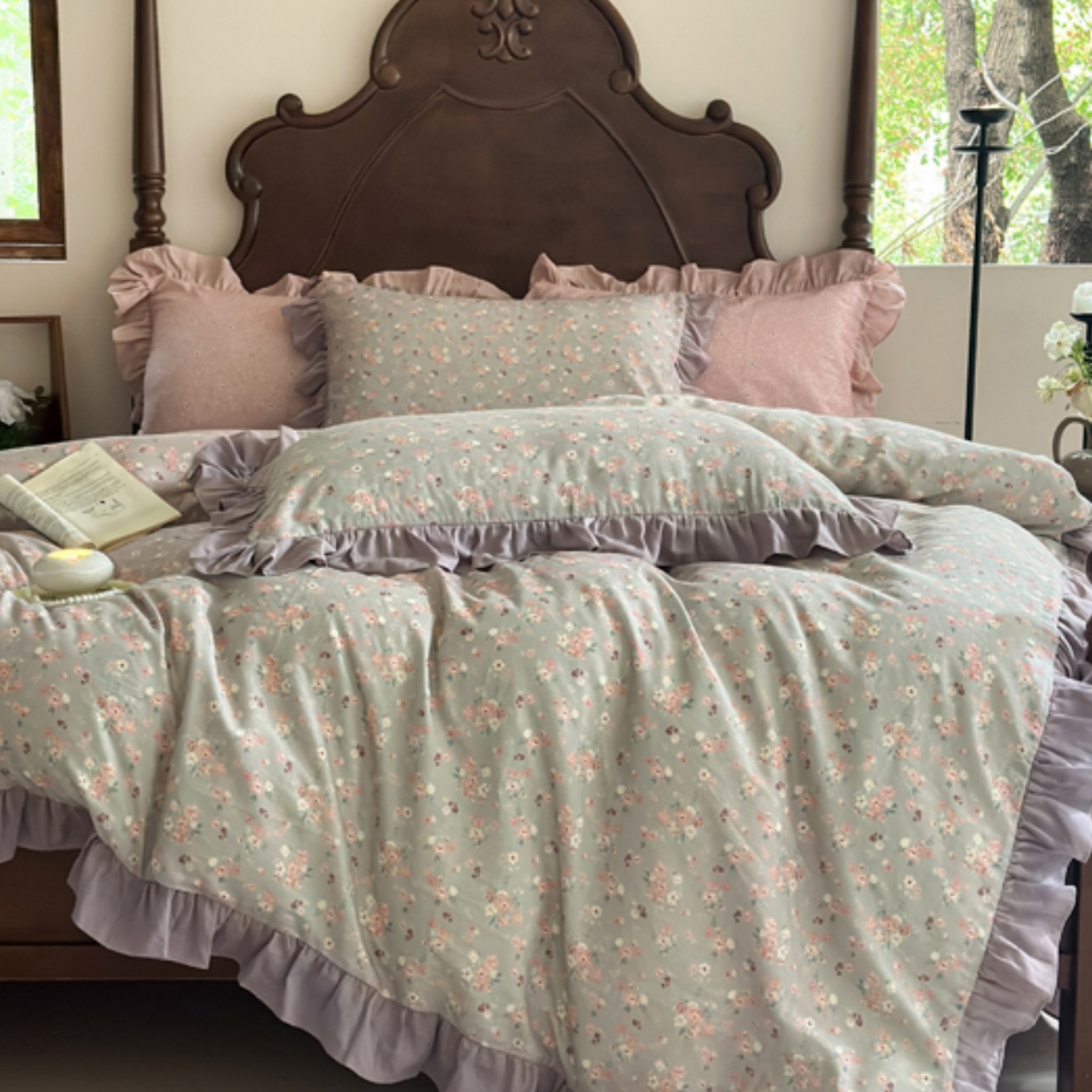 （总）芯丝路枕业 2026新款印花双层纱木耳边款四件套