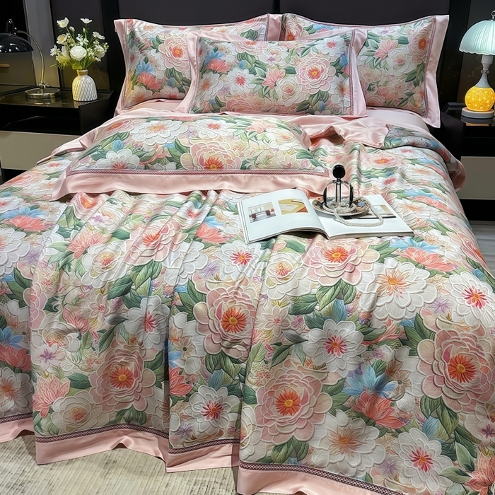 91家纺网 家纺一手货源 找家纺 欧夏家纺 2026新款兰精天丝数码印花镂空夏被空调被夏凉被薄被子可机洗 花溪