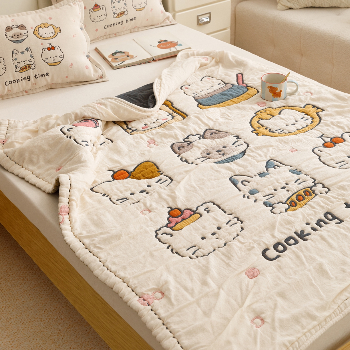 91家纺网 家纺一手货源 找家纺 悦然毛巾被 2026新款全棉纱布儿童泡泡被夏被盖毯  清风喵喵