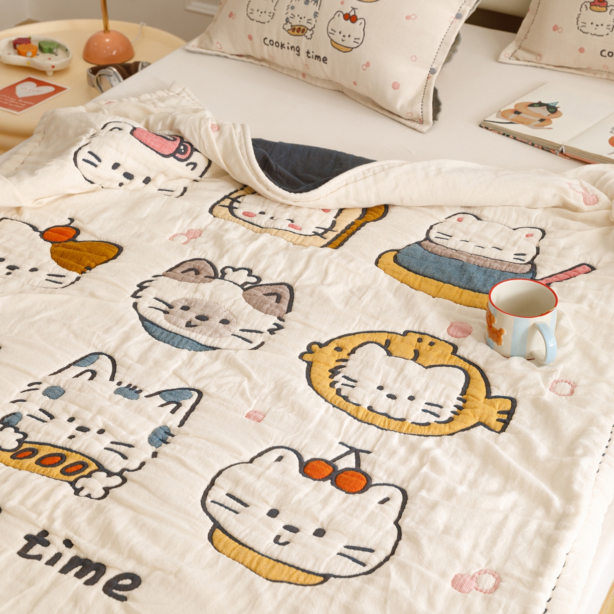 91家纺网 家纺一手货源 找家纺 悦然毛巾被 2026新款全棉纱布儿童泡泡被夏被盖毯  清风喵喵