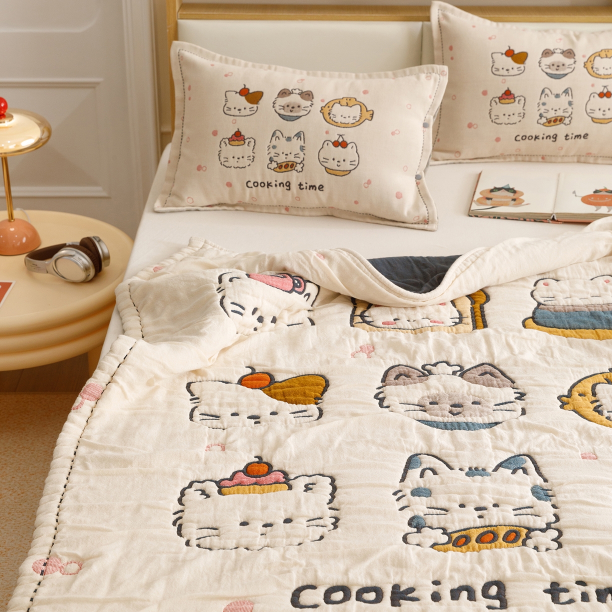 91家纺网 家纺一手货源 找家纺 悦然毛巾被 2026新款全棉纱布儿童泡泡被夏被盖毯  清风喵喵