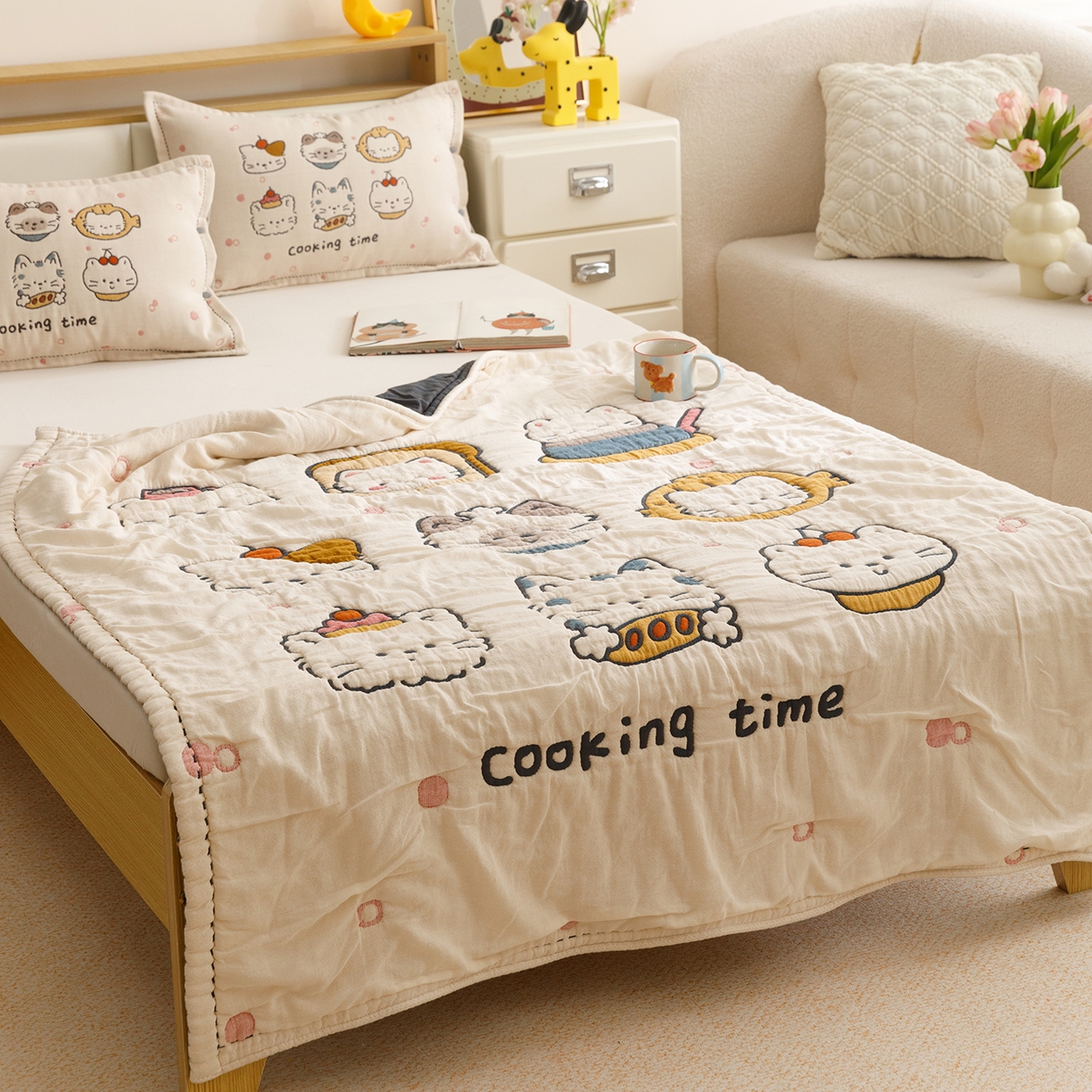 91家纺网 家纺一手货源 找家纺 悦然毛巾被 2026新款全棉纱布儿童泡泡被夏被盖毯  清风喵喵