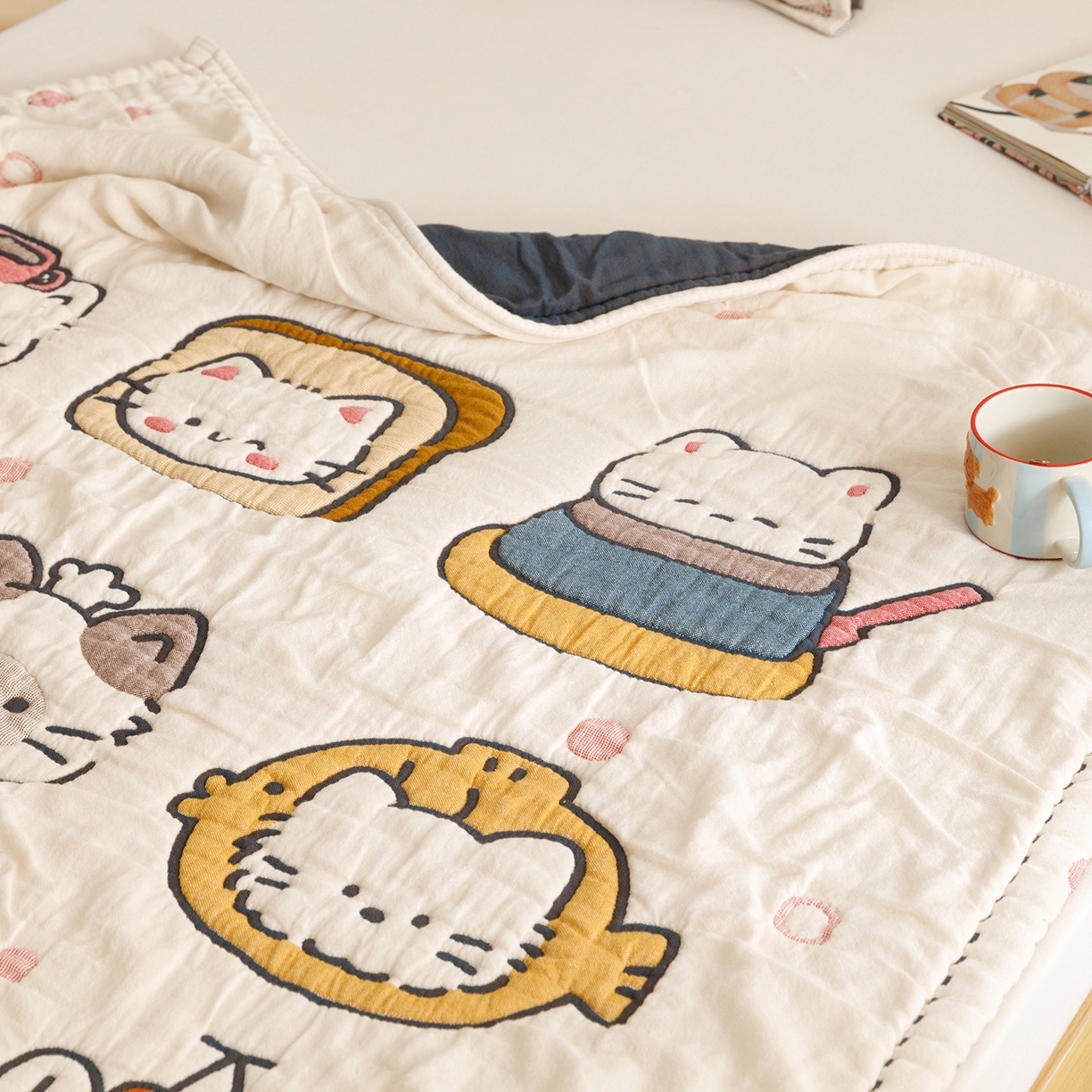 91家纺网 家纺一手货源 找家纺 悦然毛巾被 2026新款全棉纱布儿童泡泡被夏被盖毯  清风喵喵