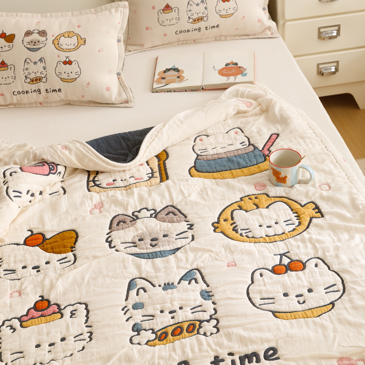 91家纺网 家纺一手货源 找家纺 悦然毛巾被 2026新款全棉纱布儿童泡泡被夏被盖毯  清风喵喵