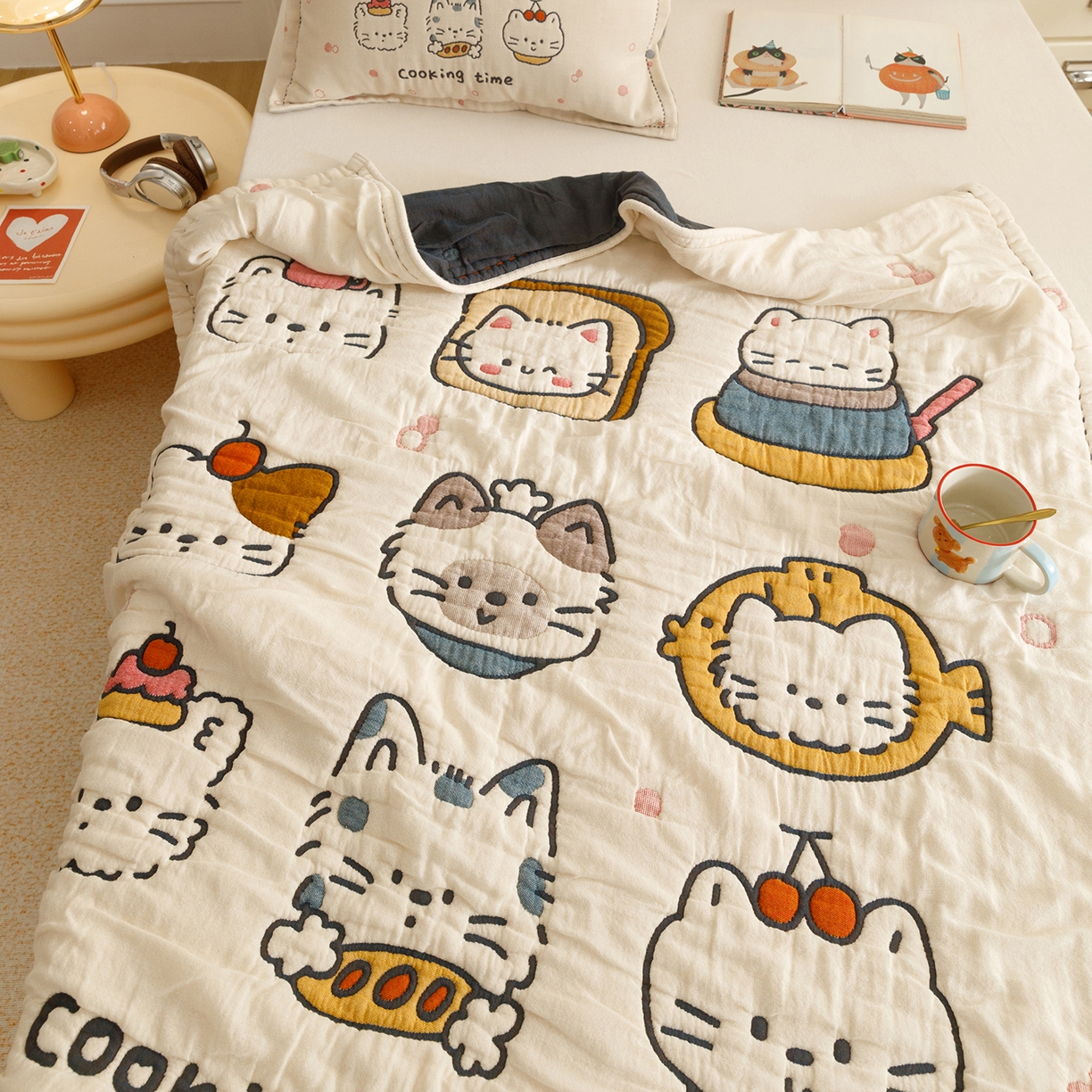 91家纺网 家纺一手货源 找家纺 悦然毛巾被 2026新款全棉纱布儿童泡泡被夏被盖毯  清风喵喵