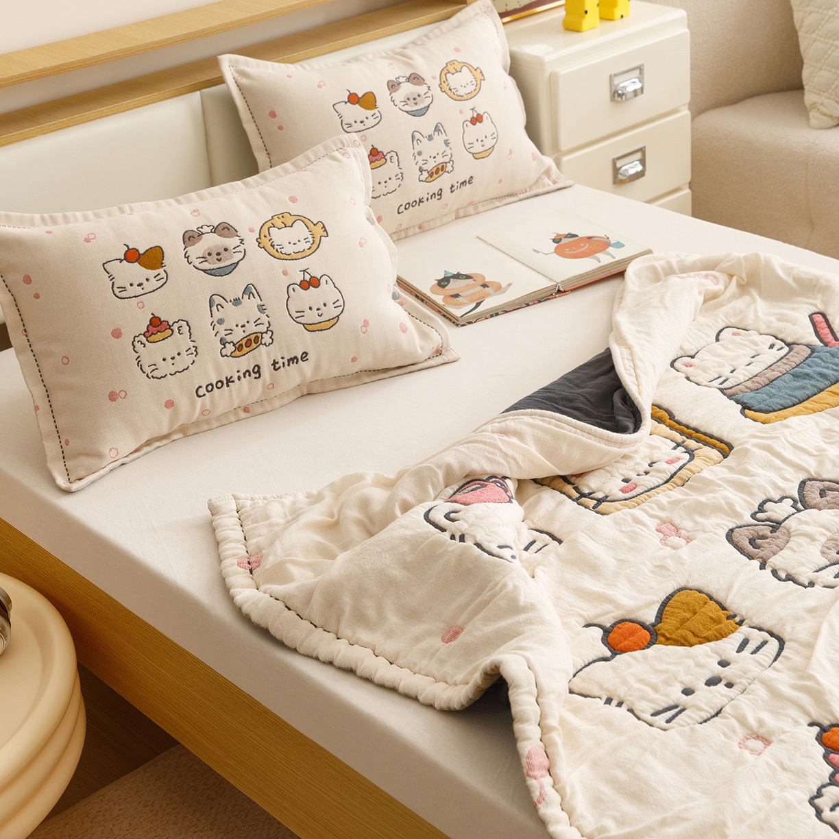 91家纺网 家纺一手货源 找家纺 悦然毛巾被 2026新款全棉纱布儿童泡泡被夏被盖毯  清风喵喵