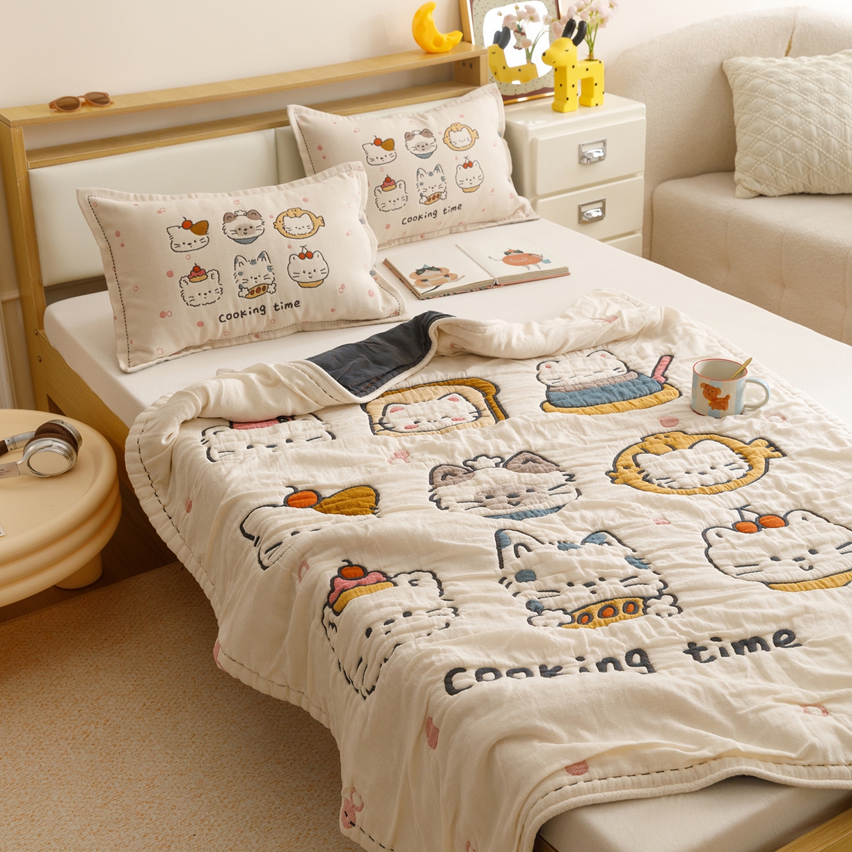 91家纺网 家纺一手货源 找家纺 悦然毛巾被 2026新款全棉纱布儿童泡泡被夏被盖毯  清风喵喵